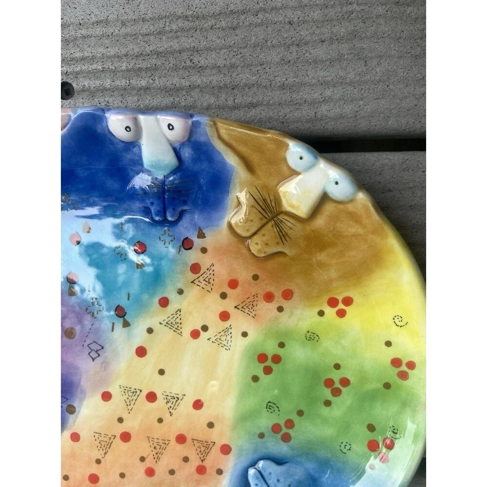 Studio Designworks Joy Cat Platter Hand Painted Ceramic Whimsical Cute Funny 12”